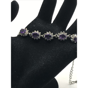 purple‎ tanzanite bracelet Silver tone chain clear crystals Halo Bracelet 8"
